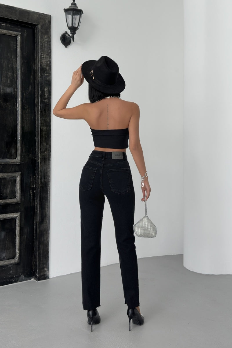 Taşlı Mom Fit Kot Pantolon 7092