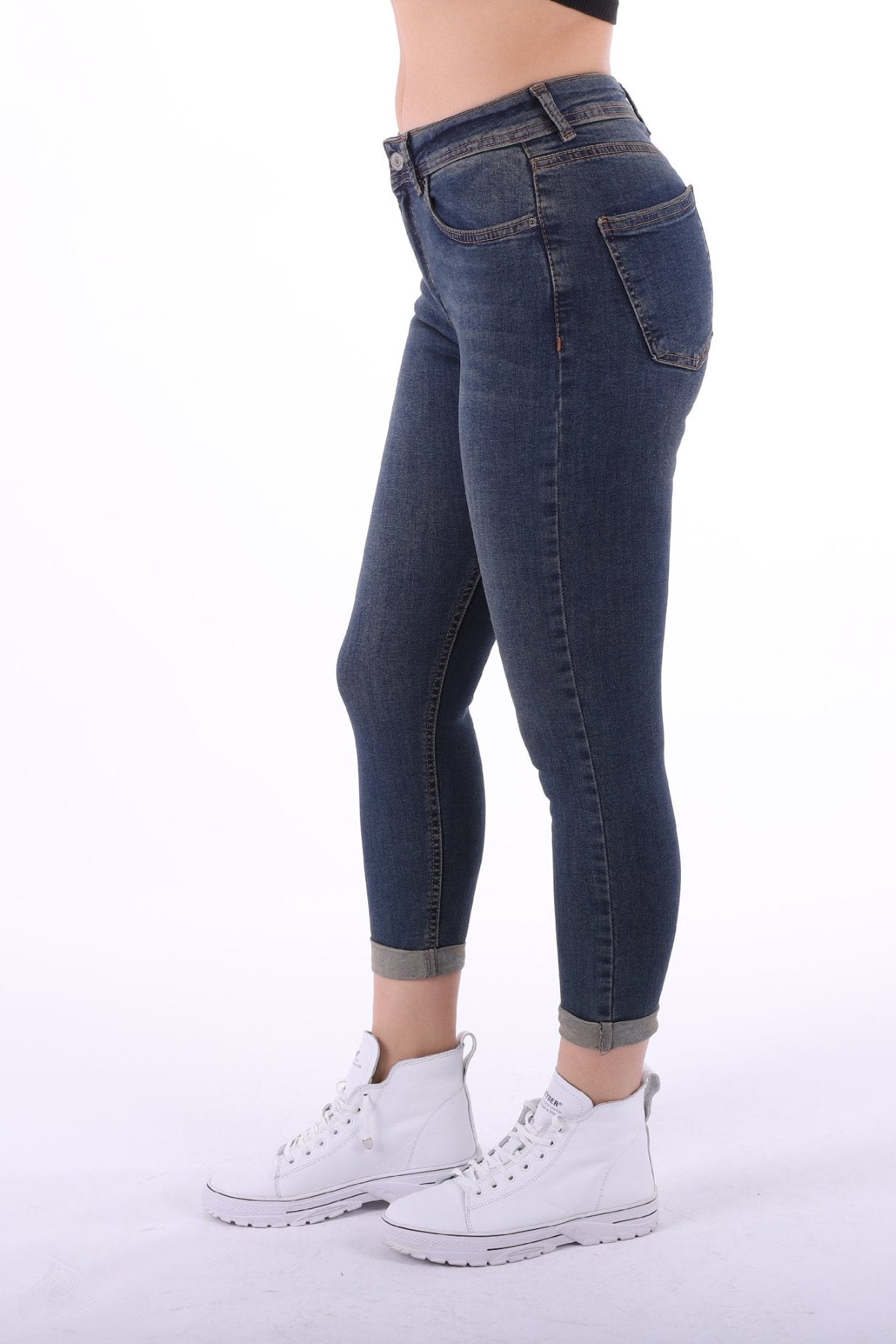 Duble Paça Skinny Kısa Boy Kot Pantolon 820