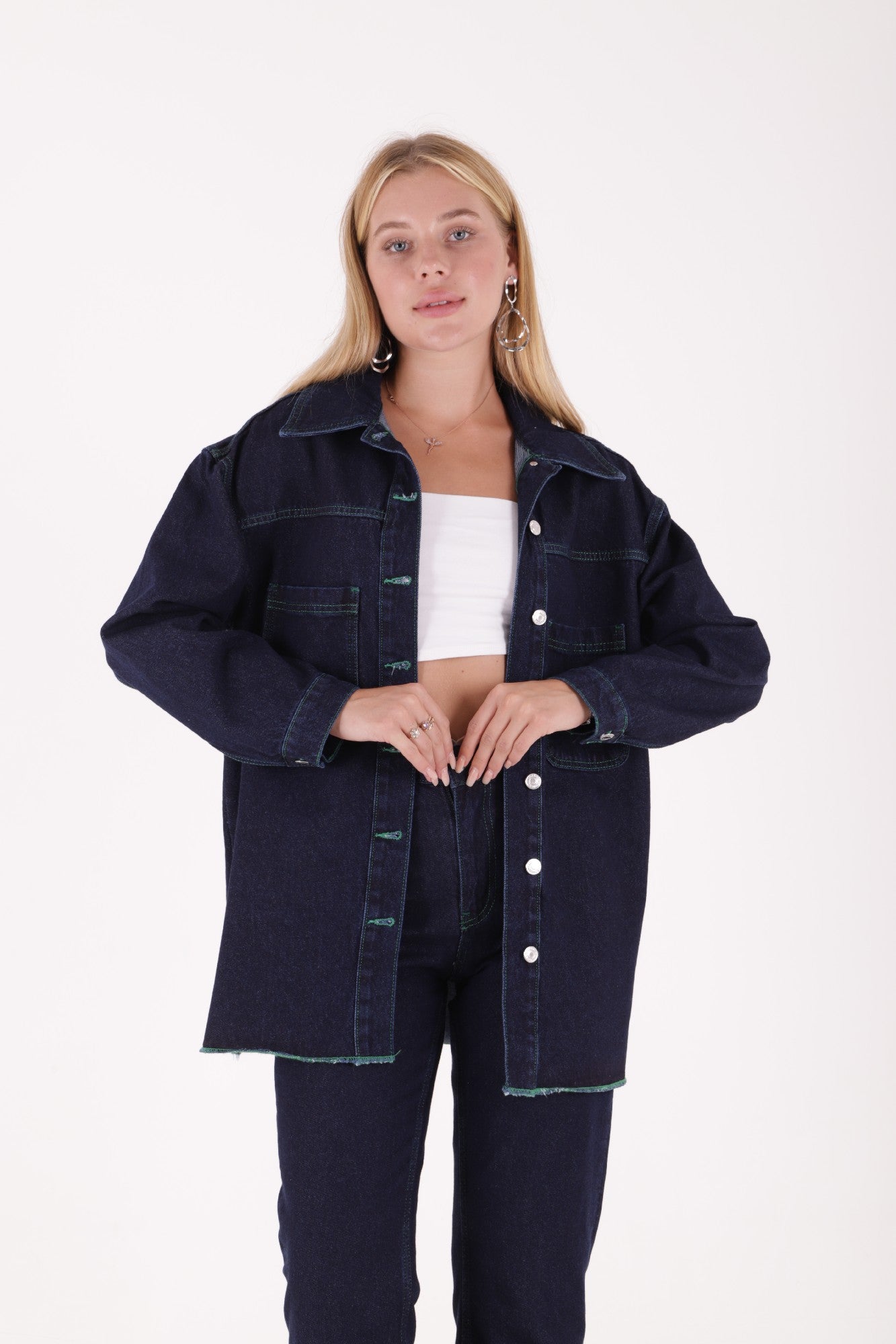 Yeşil İpli Kot Ceket 6021