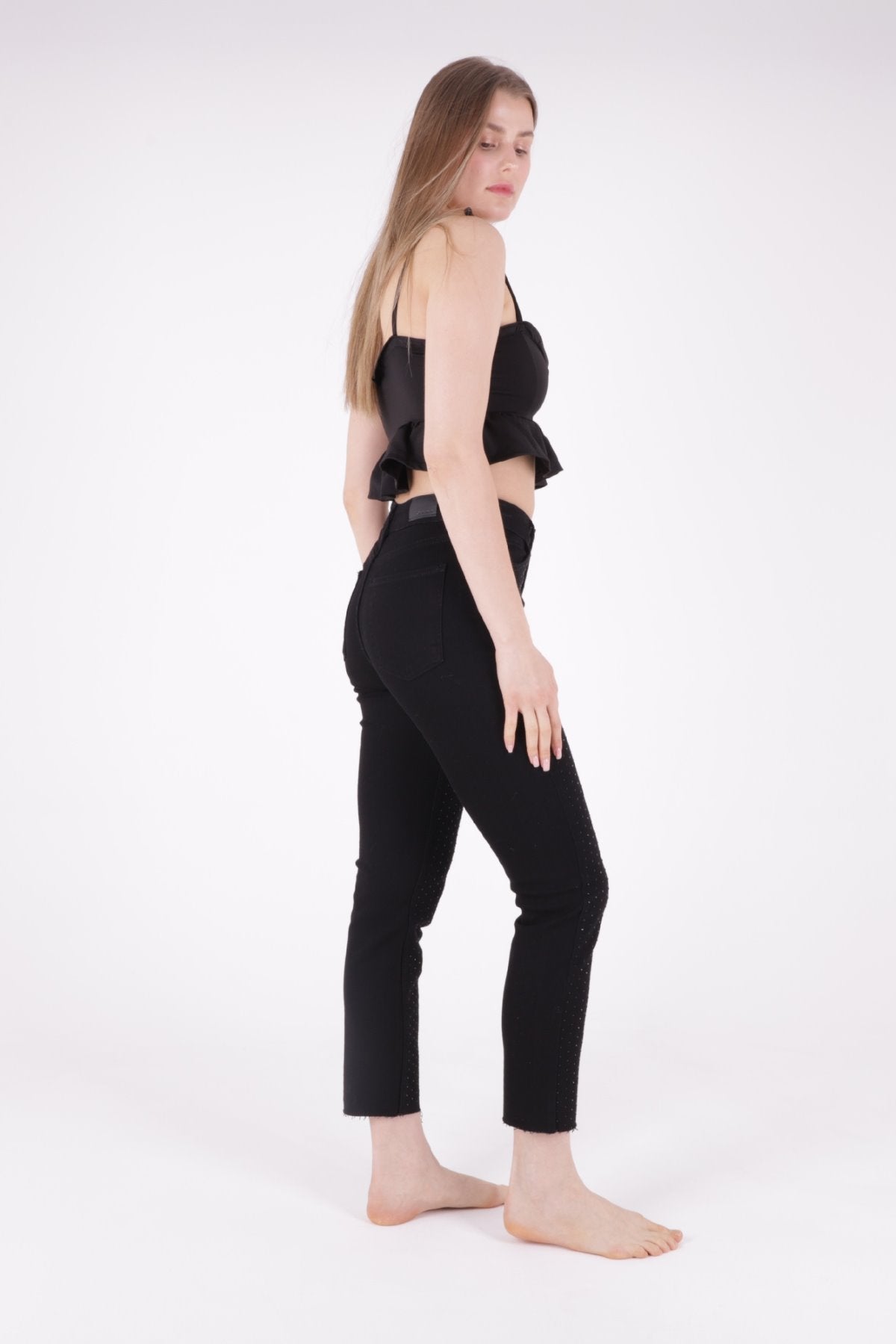 Taşlı Mom Fit Kot Pantolon 1729