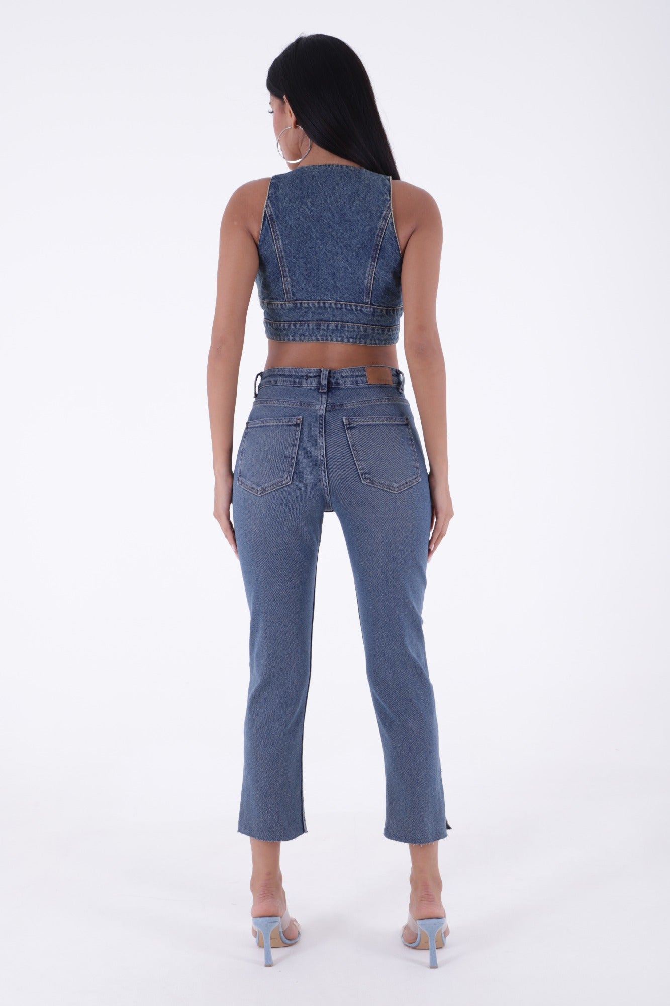 Yanı Yırtmaçlı Flare Paça Mom Kot Pantolon 1774