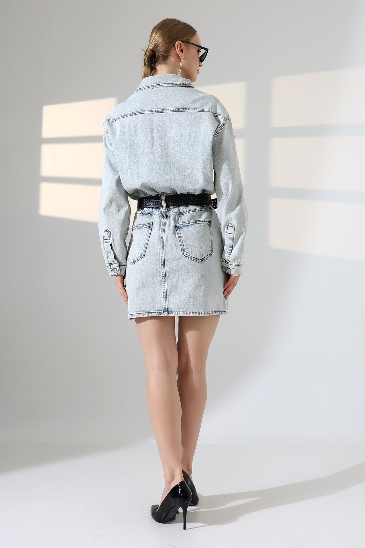 Düğmeli Mini Kot Elbise 3027