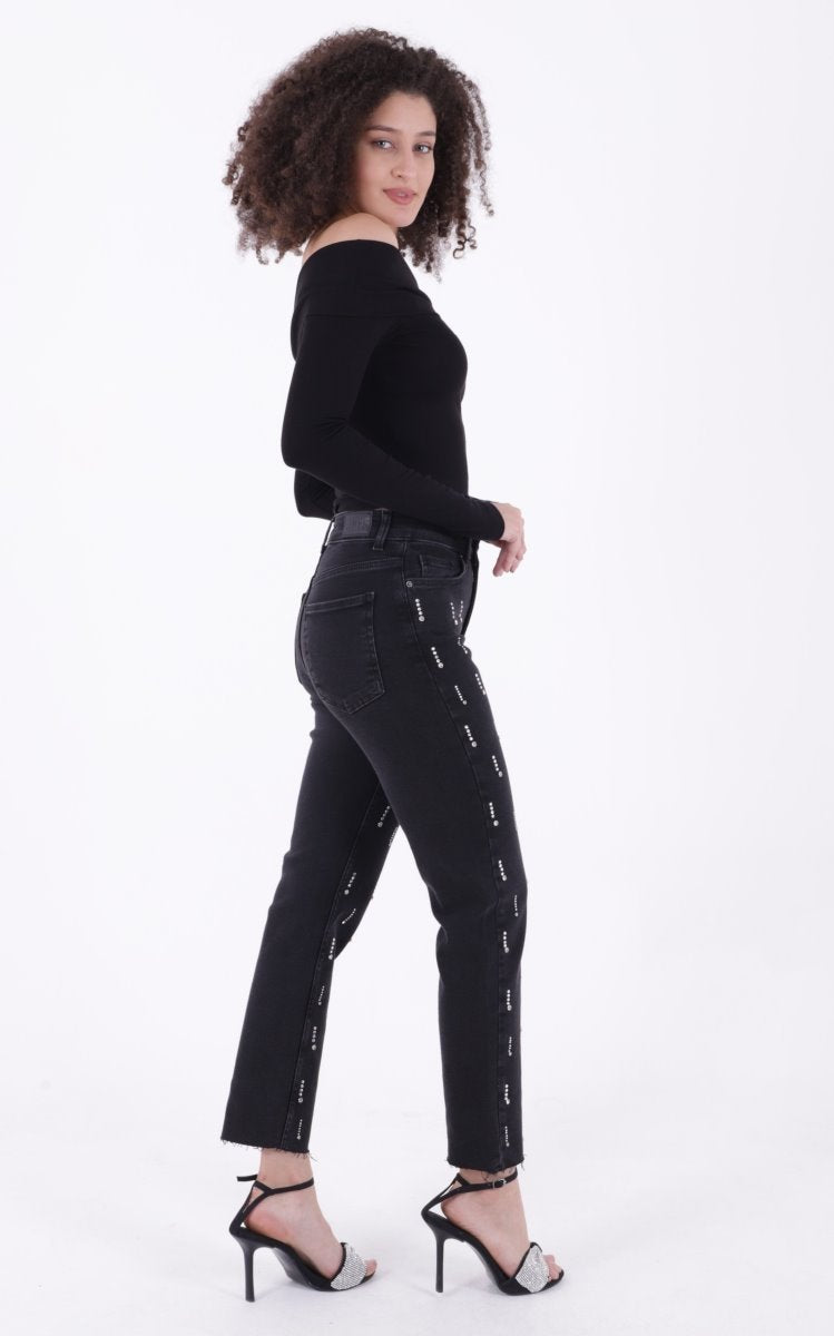Tek Taraflı Droplı Mom Fit Kot Pantolon 7038