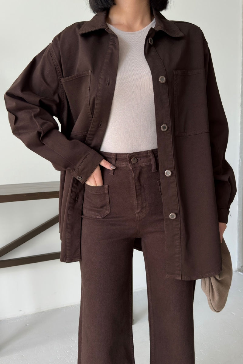 Düğmeli Oversize Kot Gömlek 6080