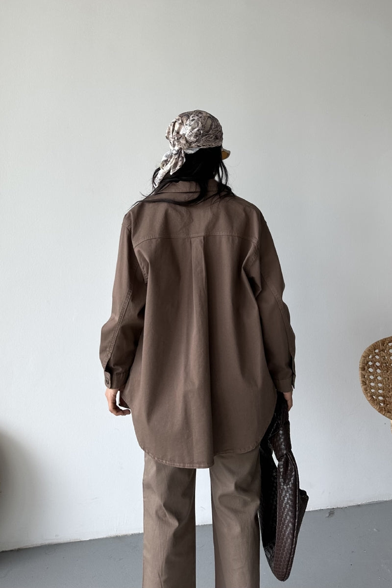 Düğmeli Oversize Kot Gömlek 6080