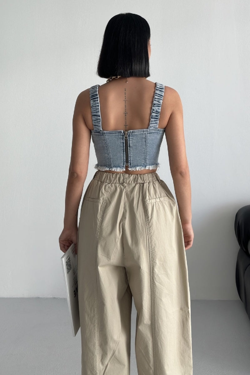 Askılı Fermuarlı Kot Büstiyer