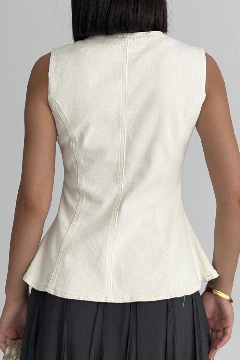 Belden Oturtmalı Düğmeli Kot Yelek 6086