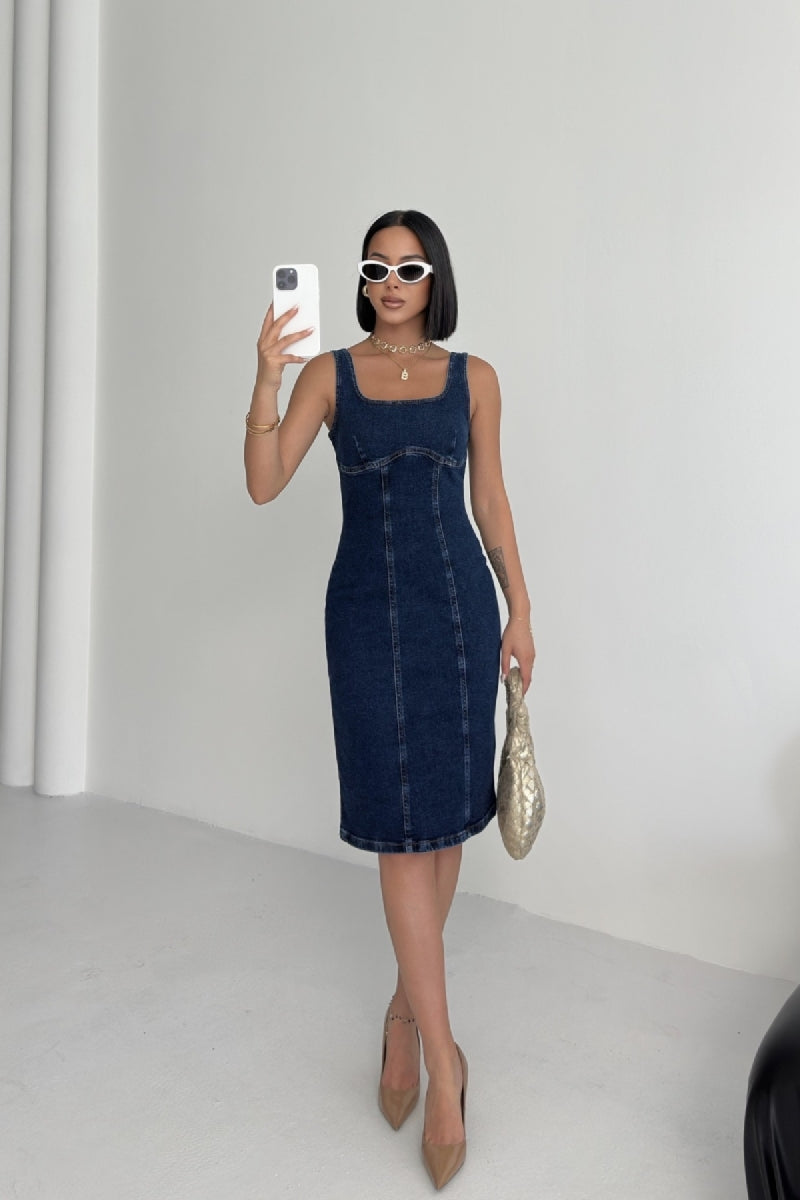 Askılı Fermuarlı Midi Elbise 3051