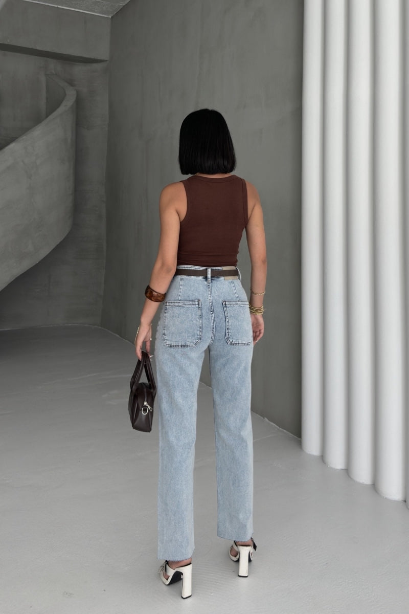 Cep Detaylı Palazzo Kot Pantolon 7073