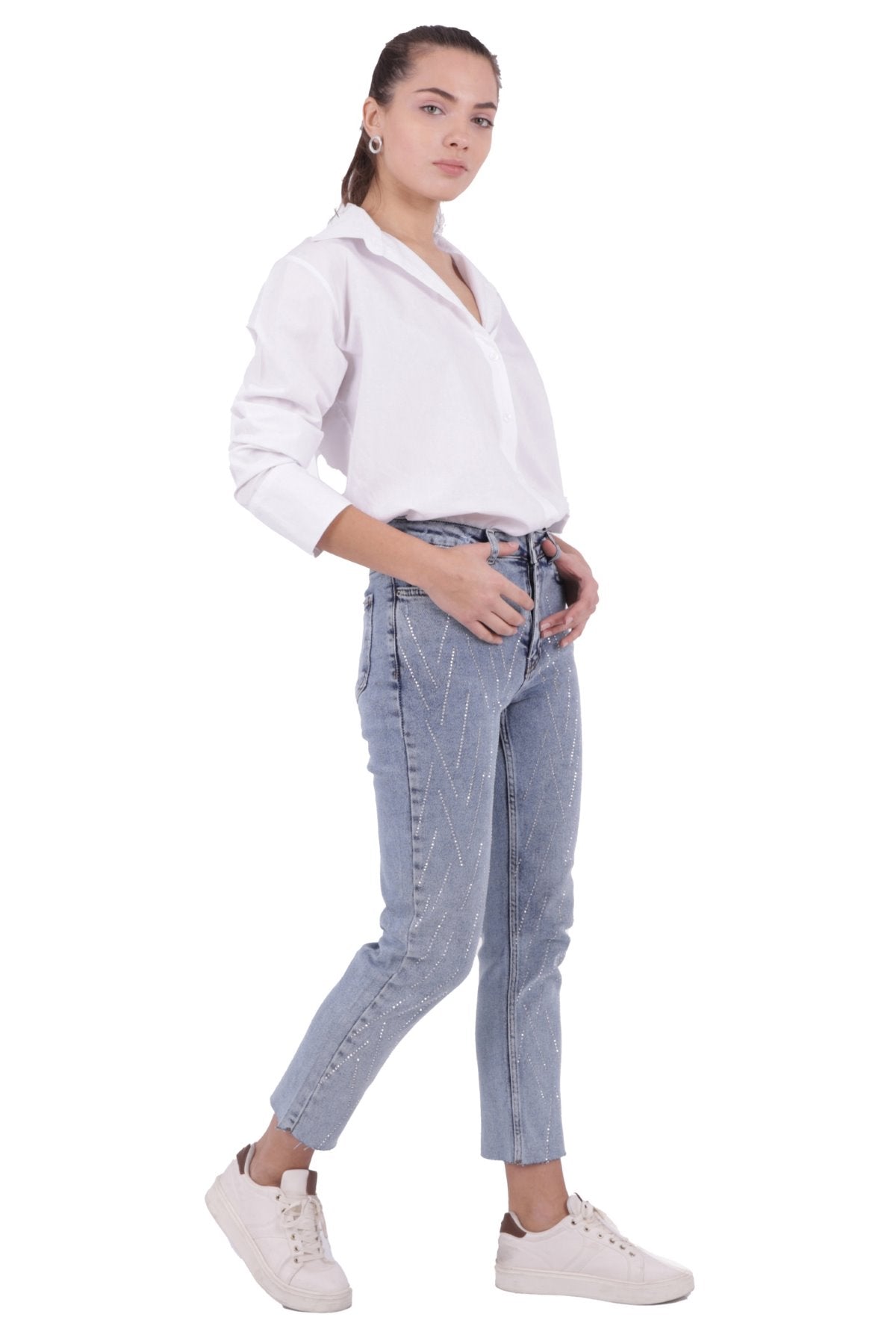 Taşlı Mom Fit Kot Pantolon 1725