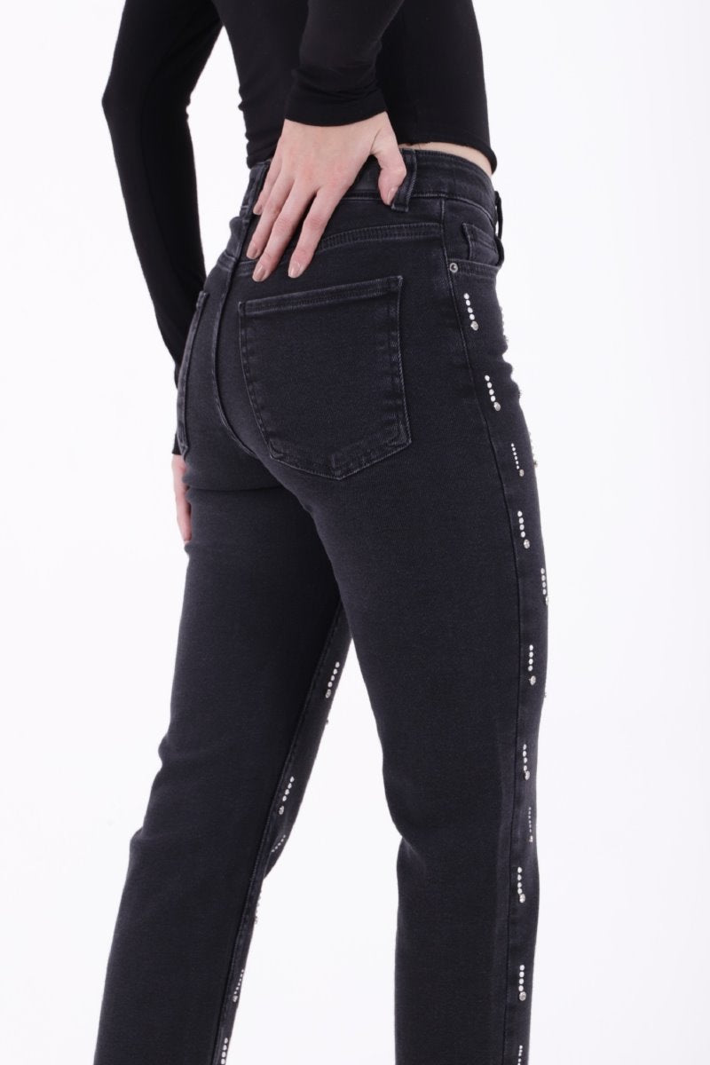 Tek Taraflı Droplı Mom Fit Kot Pantolon 7038