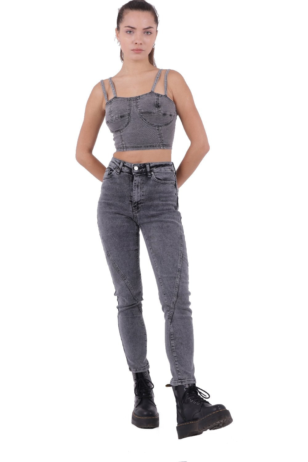 Parçalı Mom Pantolon 778