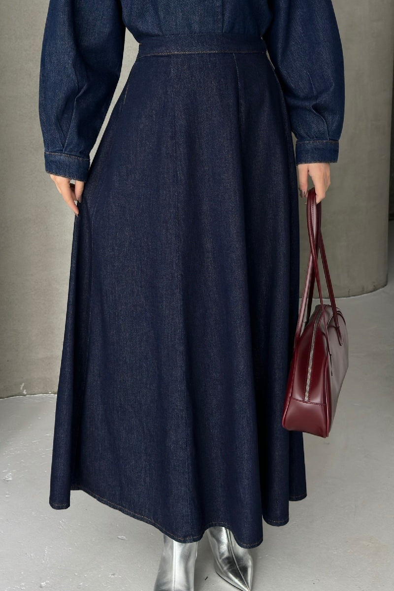 Beli Lastikli Volanlı Uzun Etek 1063