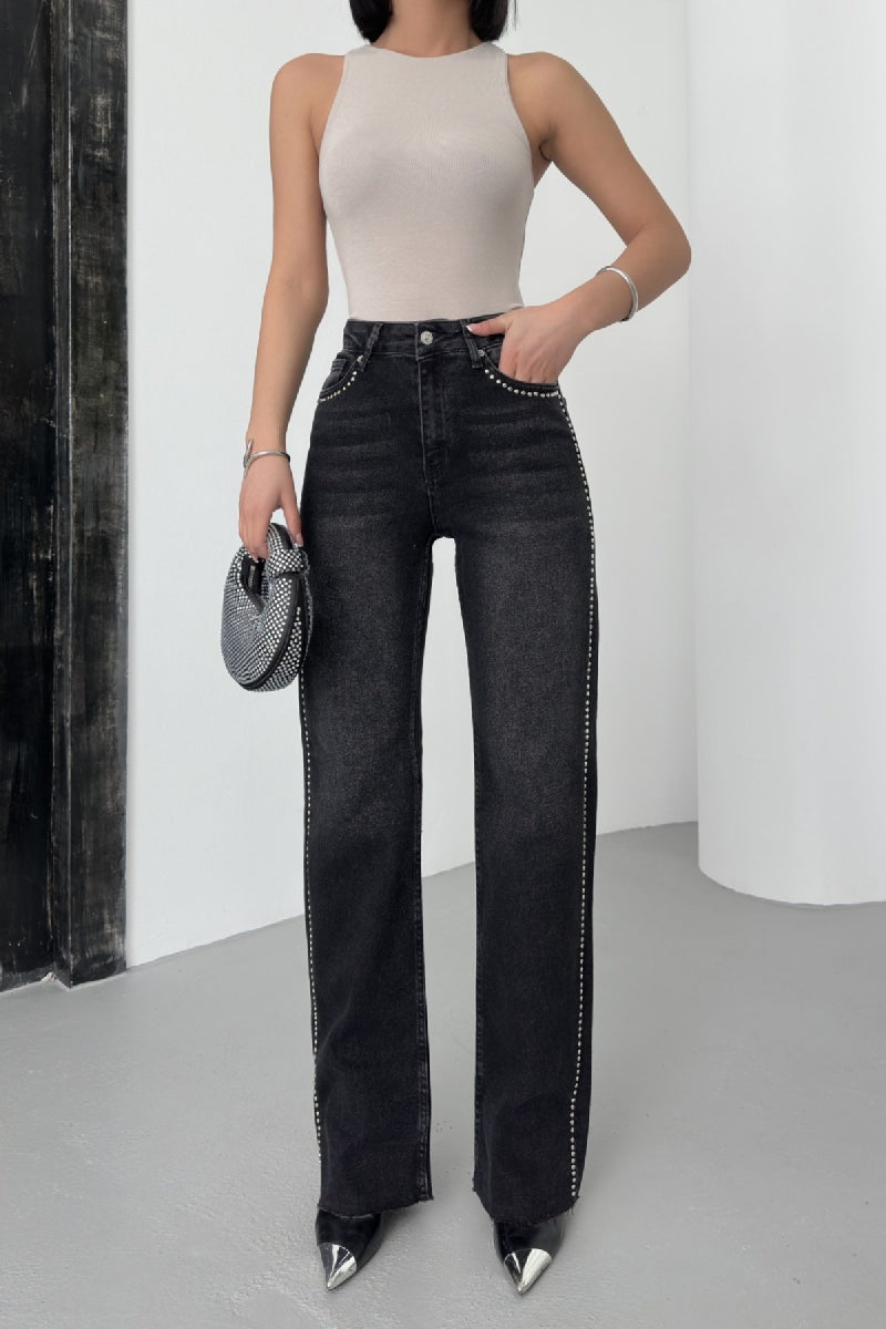 Taşlı Straight Kot Pantolon 7112