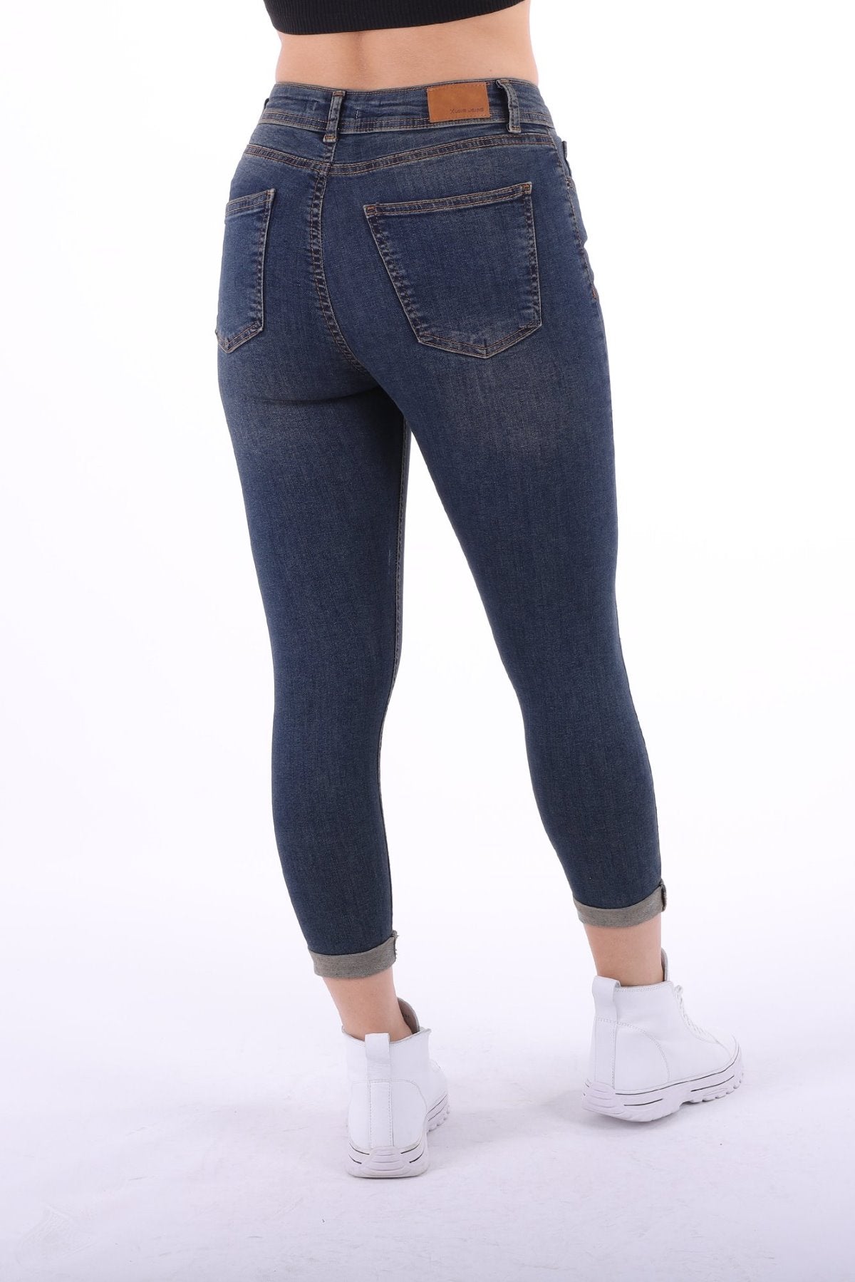 Duble Paça Skinny Kısa Boy Kot Pantolon 820