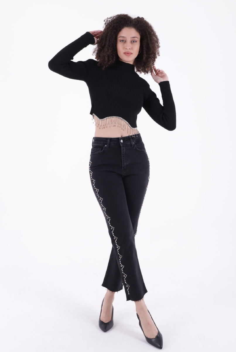 Yanları Droplı Mom Fit Kot Pantolon 7039