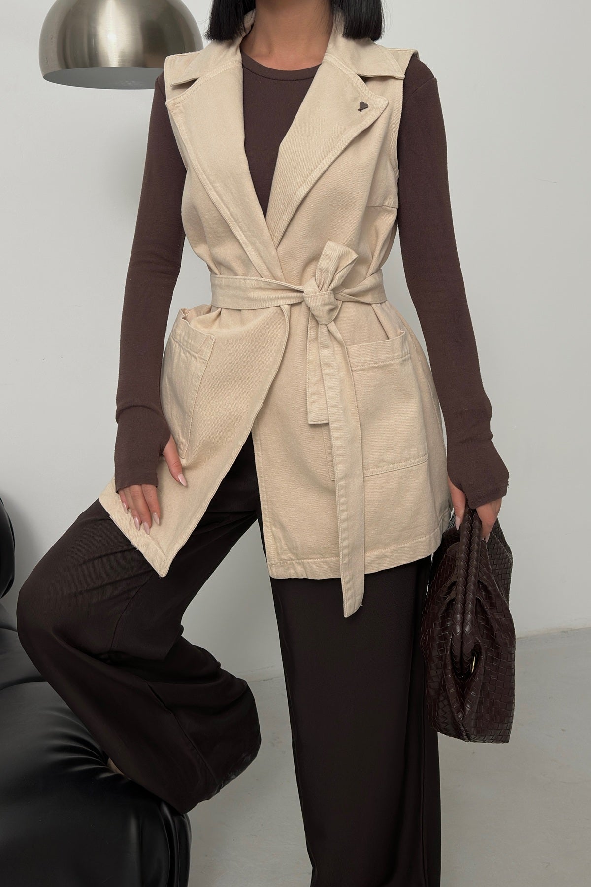 Kuşaklı Kruvaze Yaka Yelek 6137