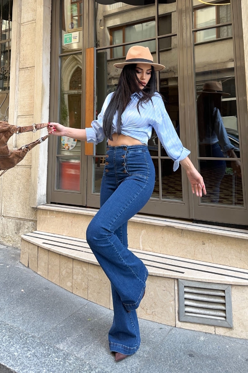 Çok Düğmeli İspanyol Kot Pantolon 7094