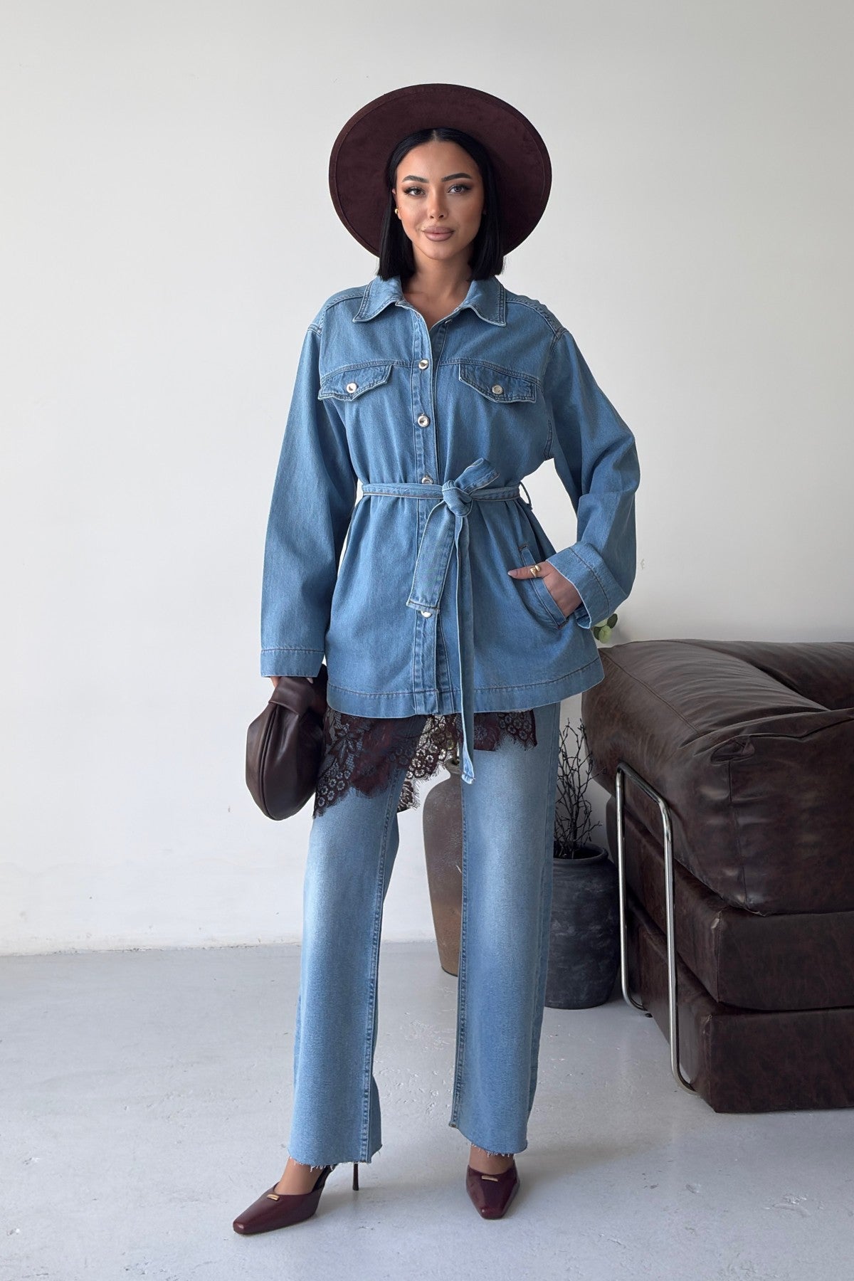 Kuşaklı Oversize Gömlek 6250
