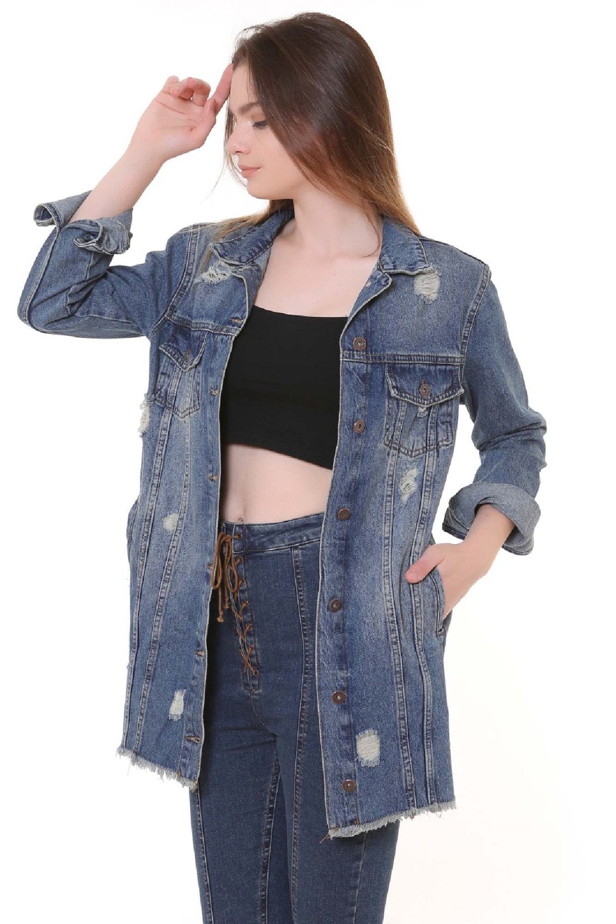 Altı Püsküllü Boyfriend Kot Ceket 679