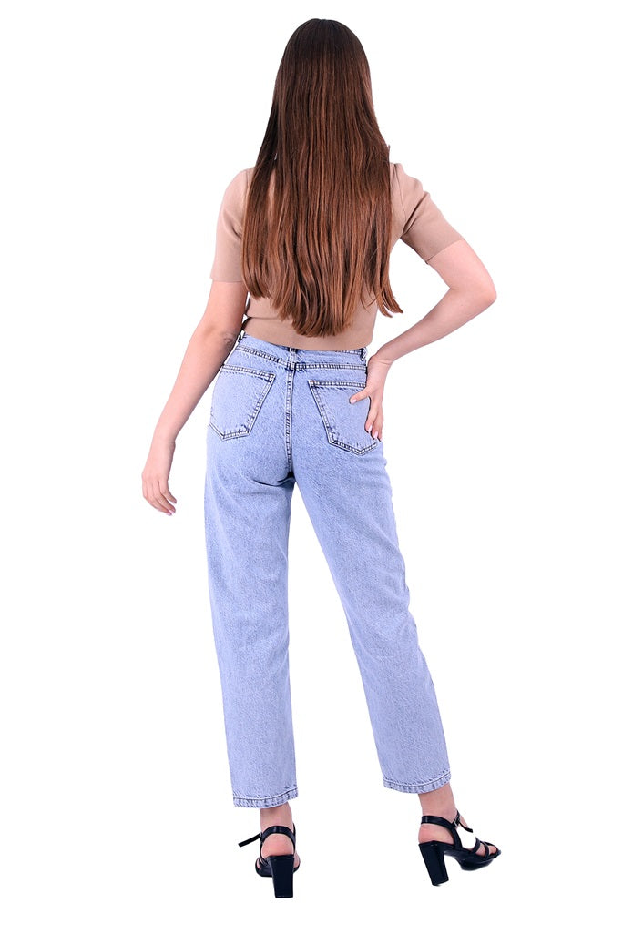 Yüksek Belli Kot Kemerli Mom Kot Pantolon 1896
