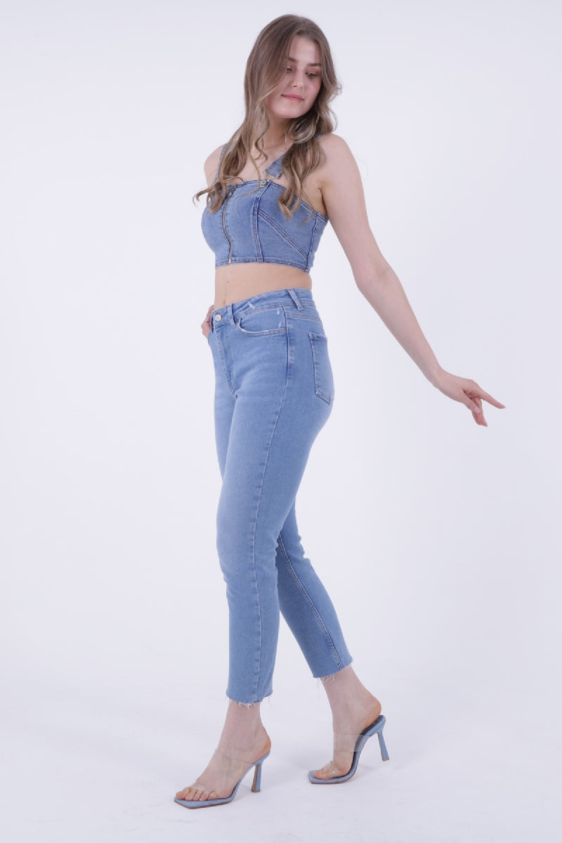 Dikişsiz Paça Mom Fit Kot Pantolon 764