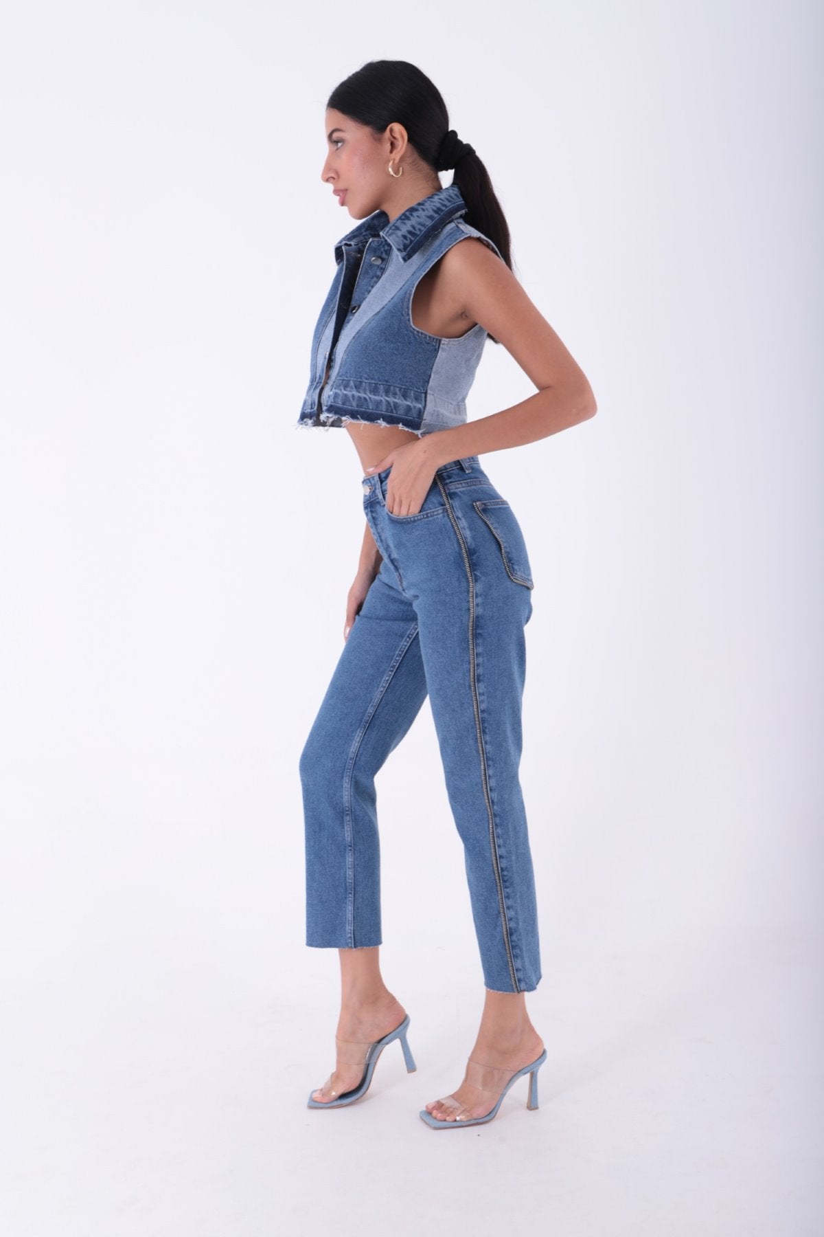 Şerit Fermuarlı Kot Pantolon 7004