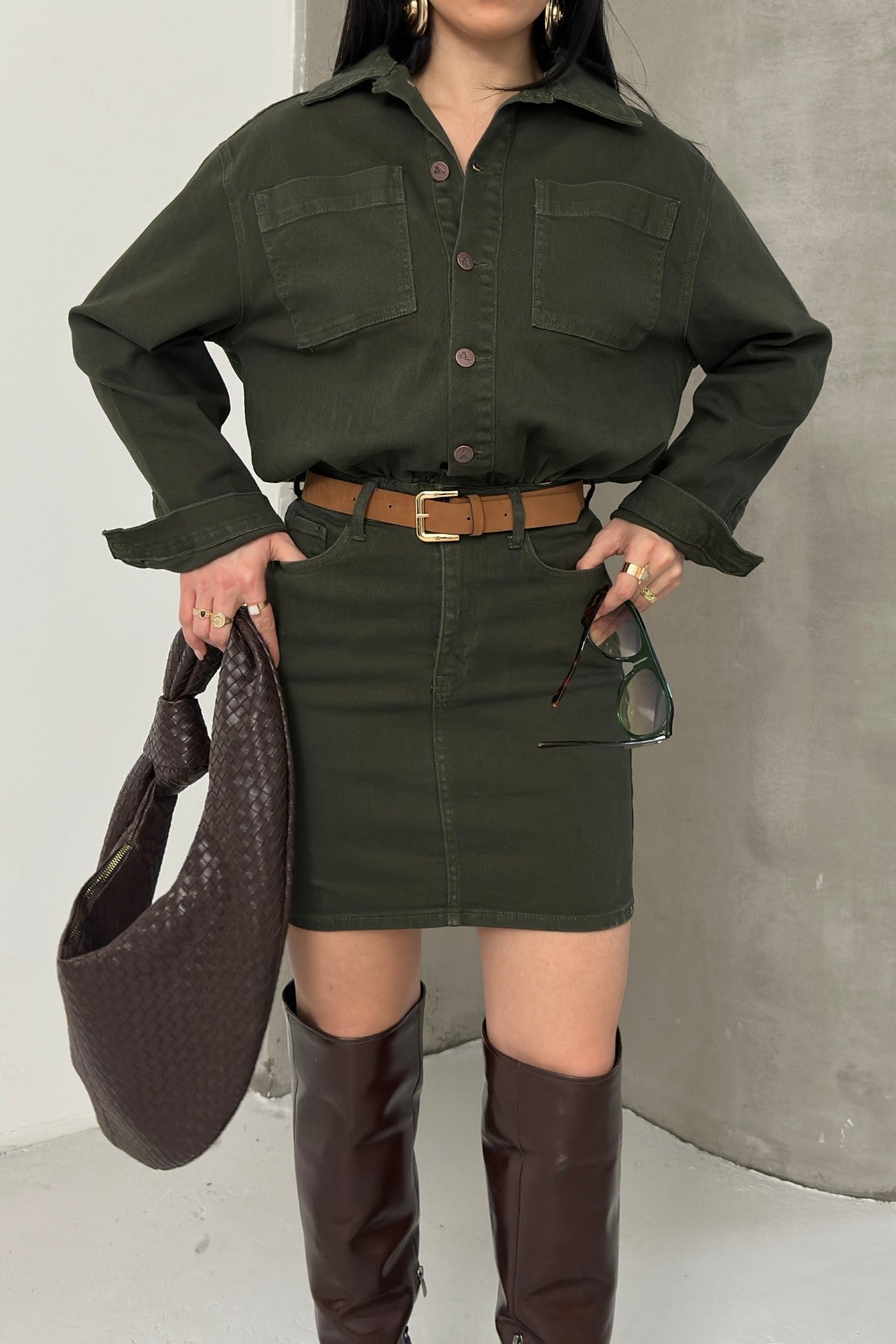 Düğmeli Mini Kot Elbise 3027