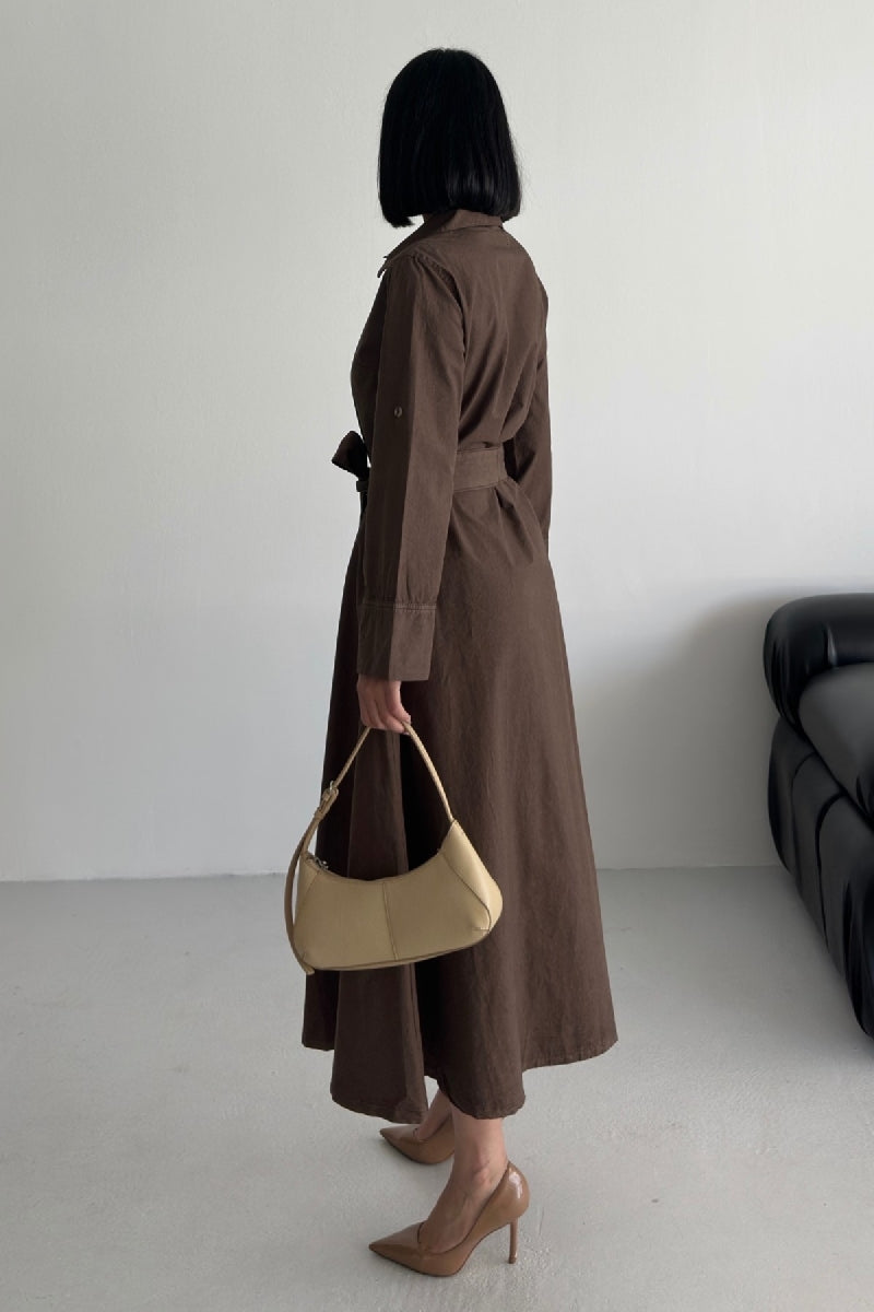 Düğmeli Uzun Boy Kot Elbise 3047