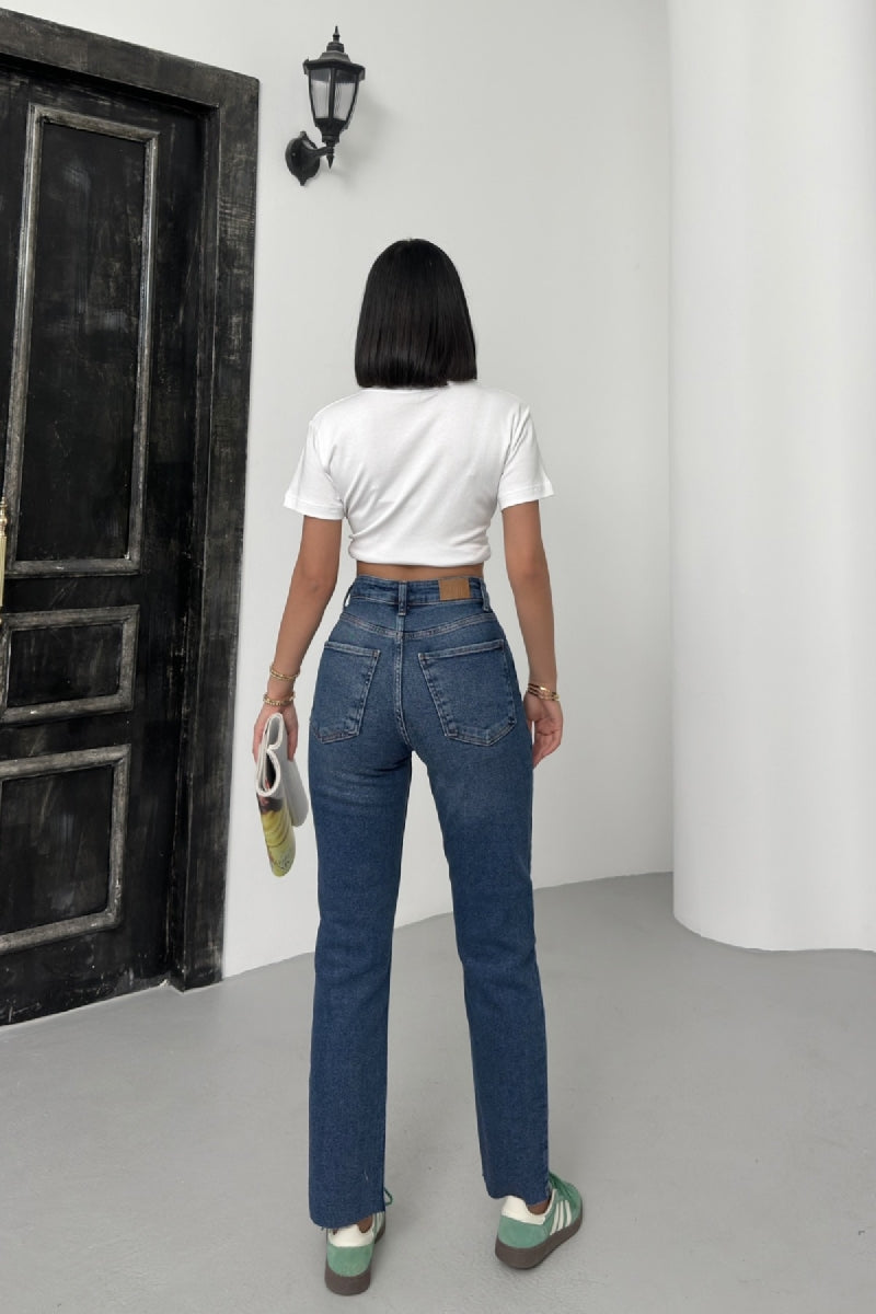 Dikişsiz Paça Mom Fit Kot Pantolon 764