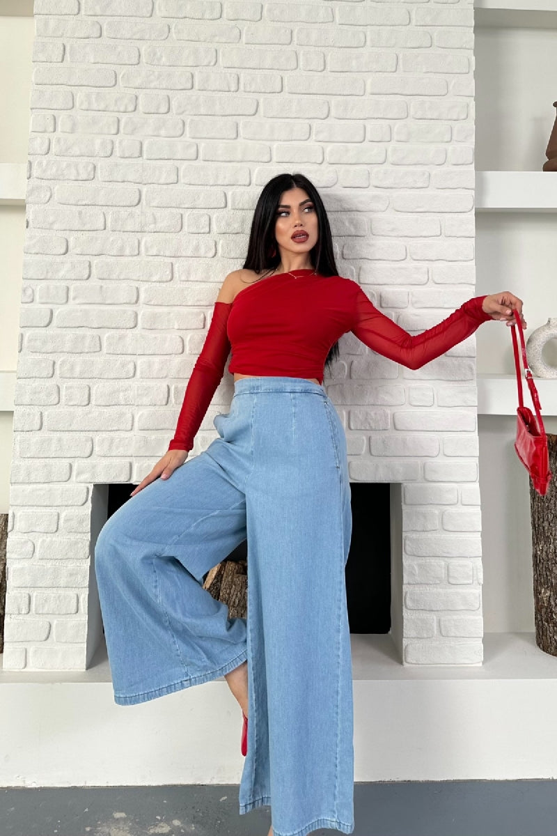 Arkası Lastikli Bol Paça Kot Pantolon 7120