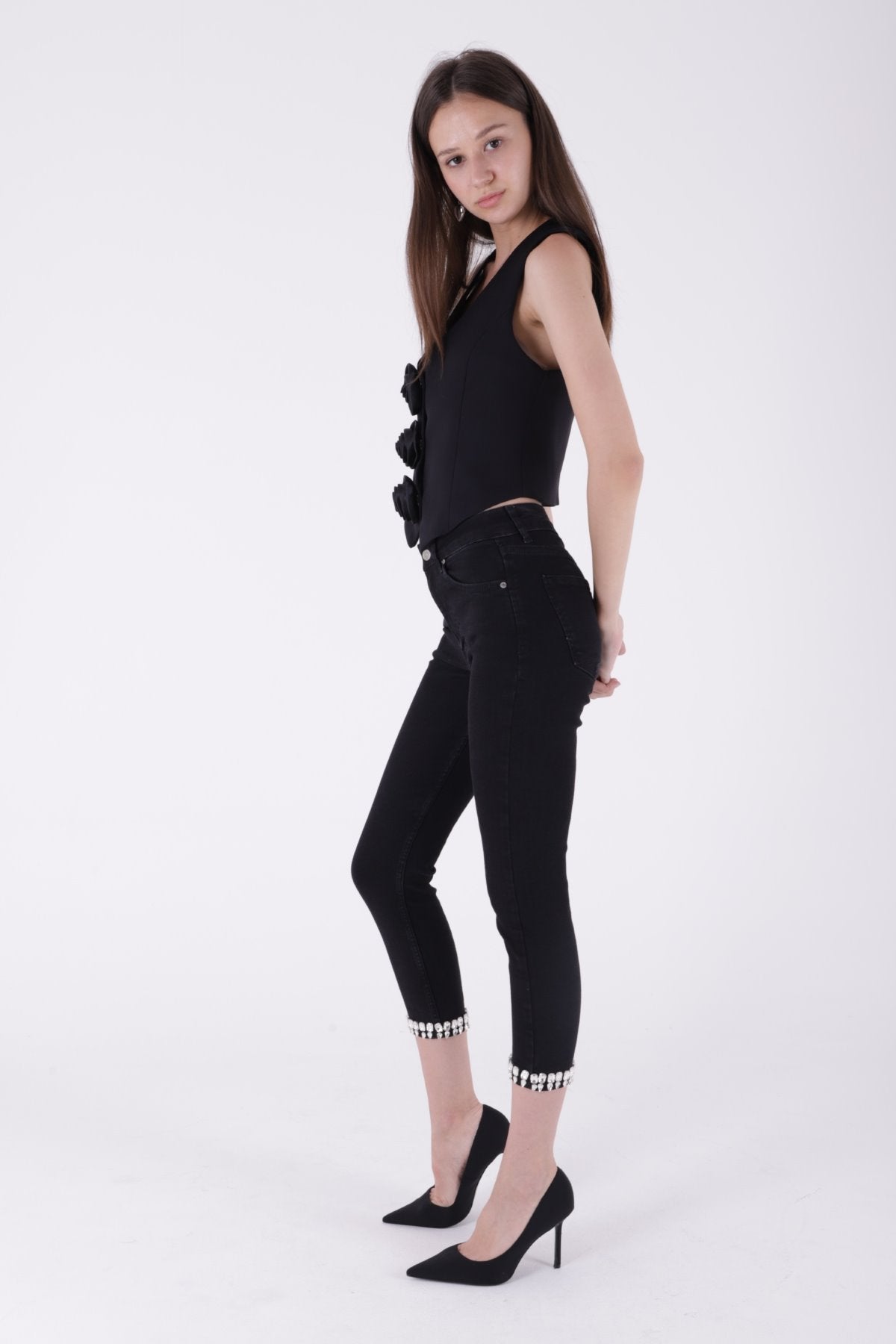 Paçası Taşlı Skinny Kot Pantolon 7037