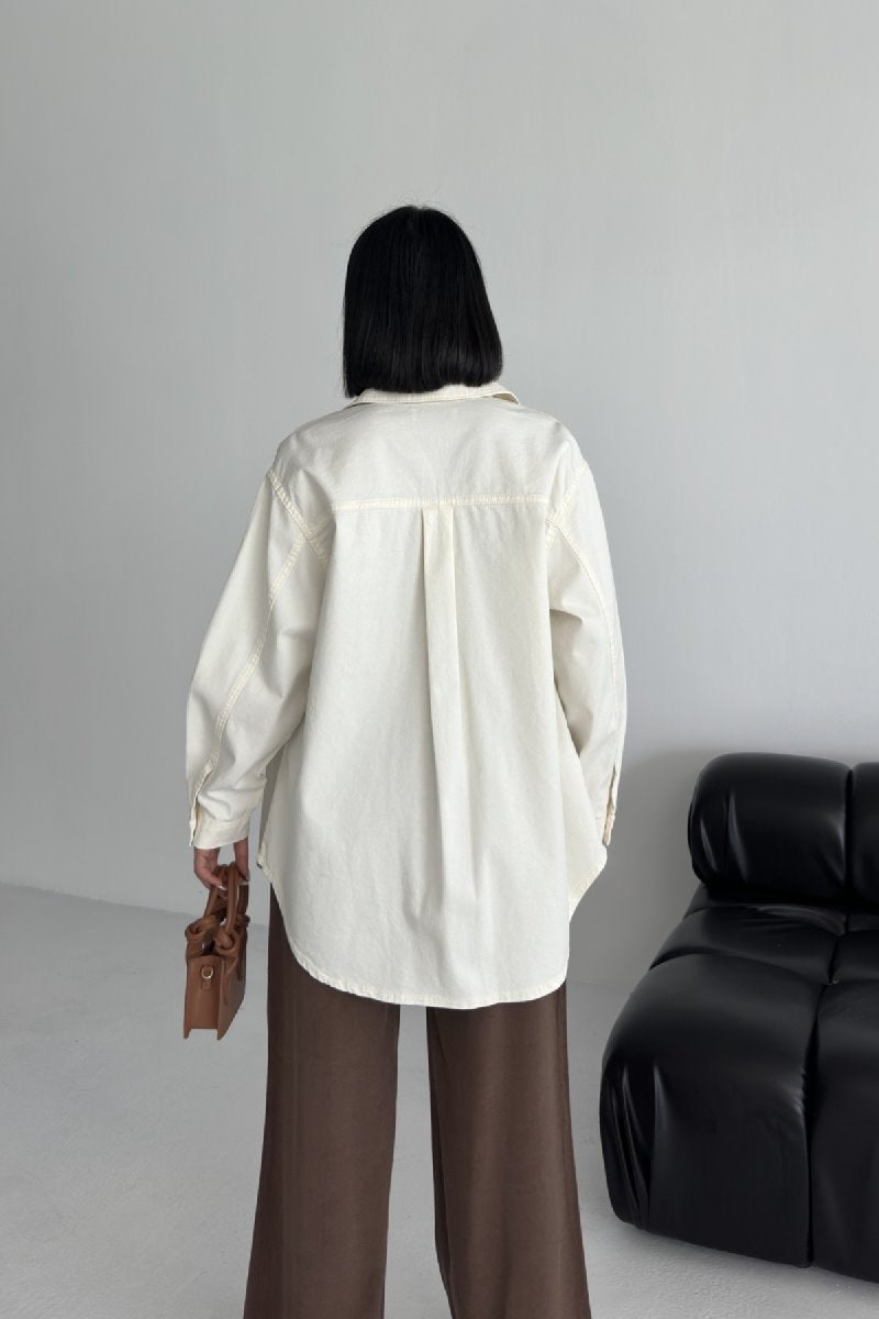 Düğmeli Oversize Kot Gömlek 6080