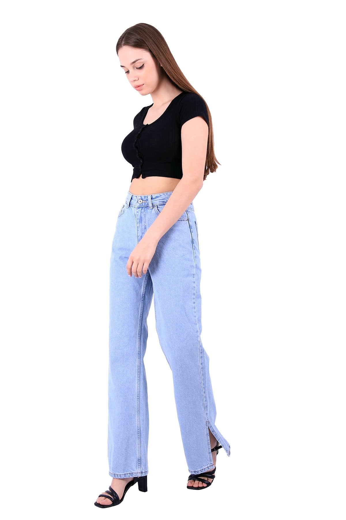 Paçası Yırtmaçlı Mom Fit Kot Pantolon 1732