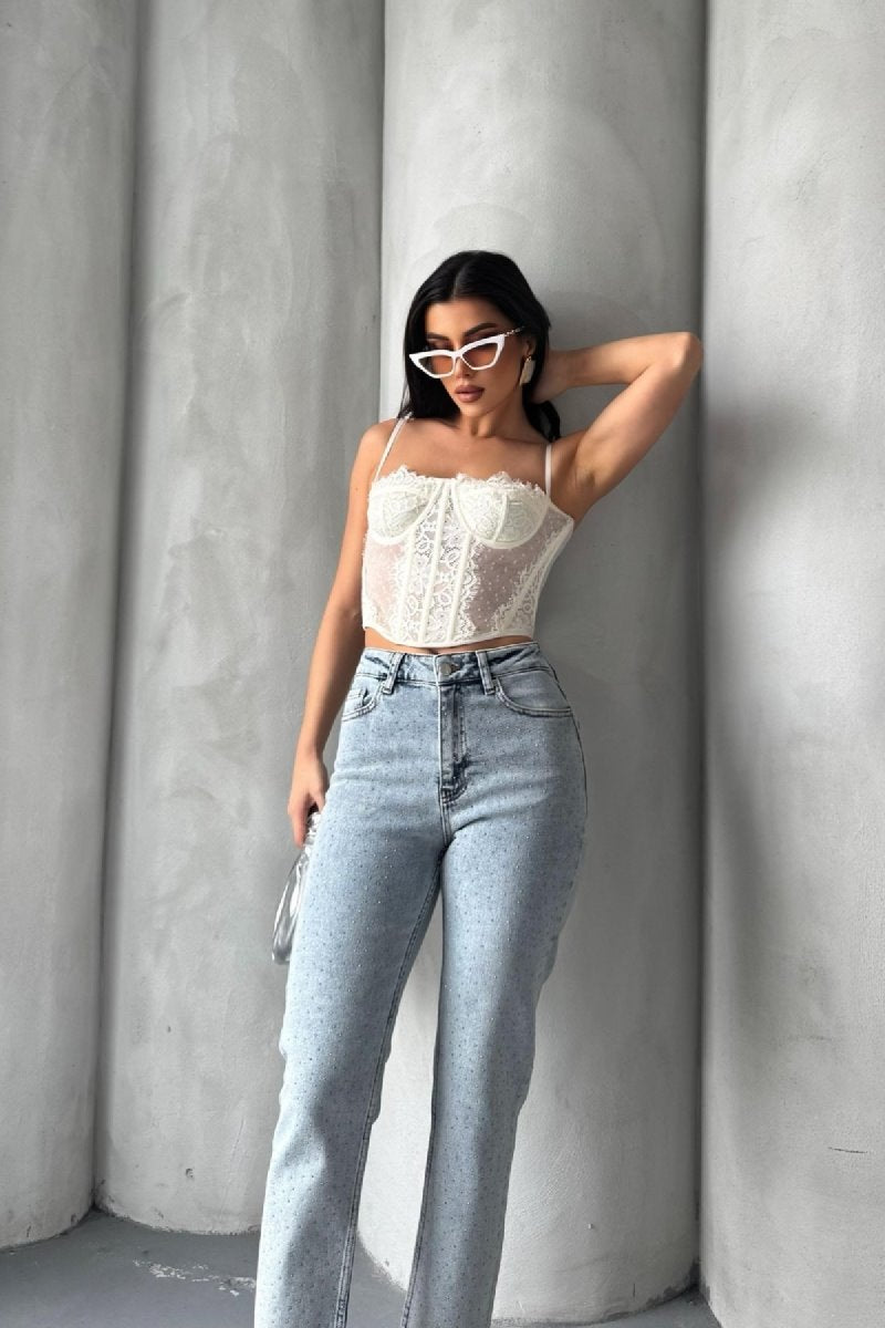 Serpme Yıldızlı Mom Fit Kot Pantolon 7040
