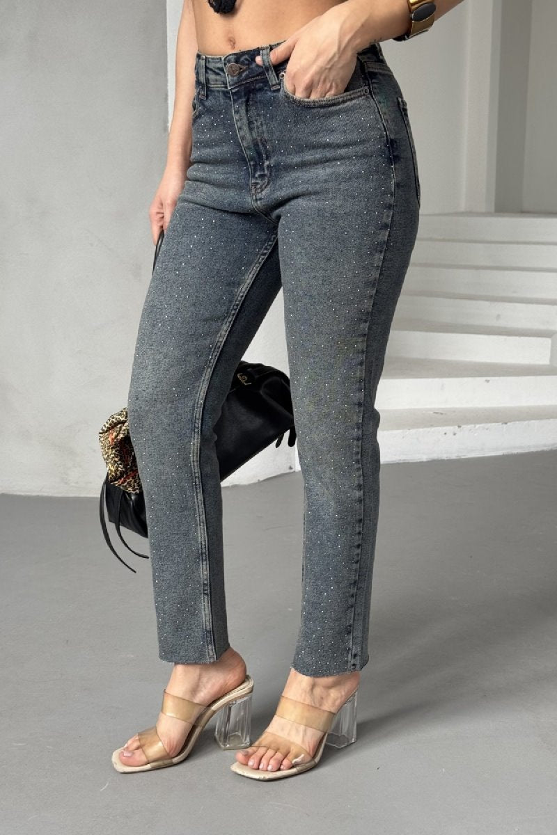 Serpme Yıldızlı Mom Fit Kot Pantolon 7040