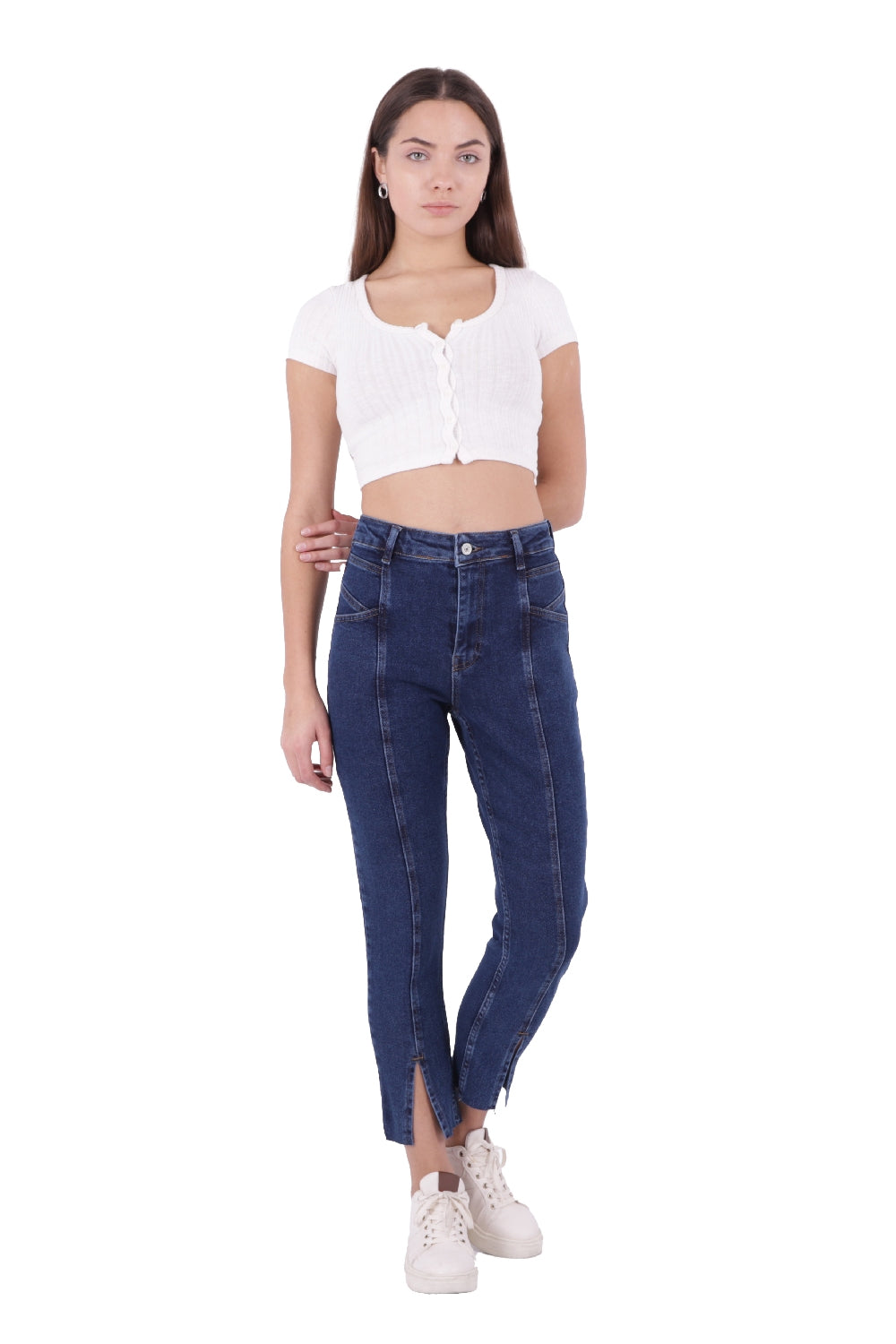 Parçalı Önü Yırtmaçlı Dikişsiz Paça Pantolon 1743