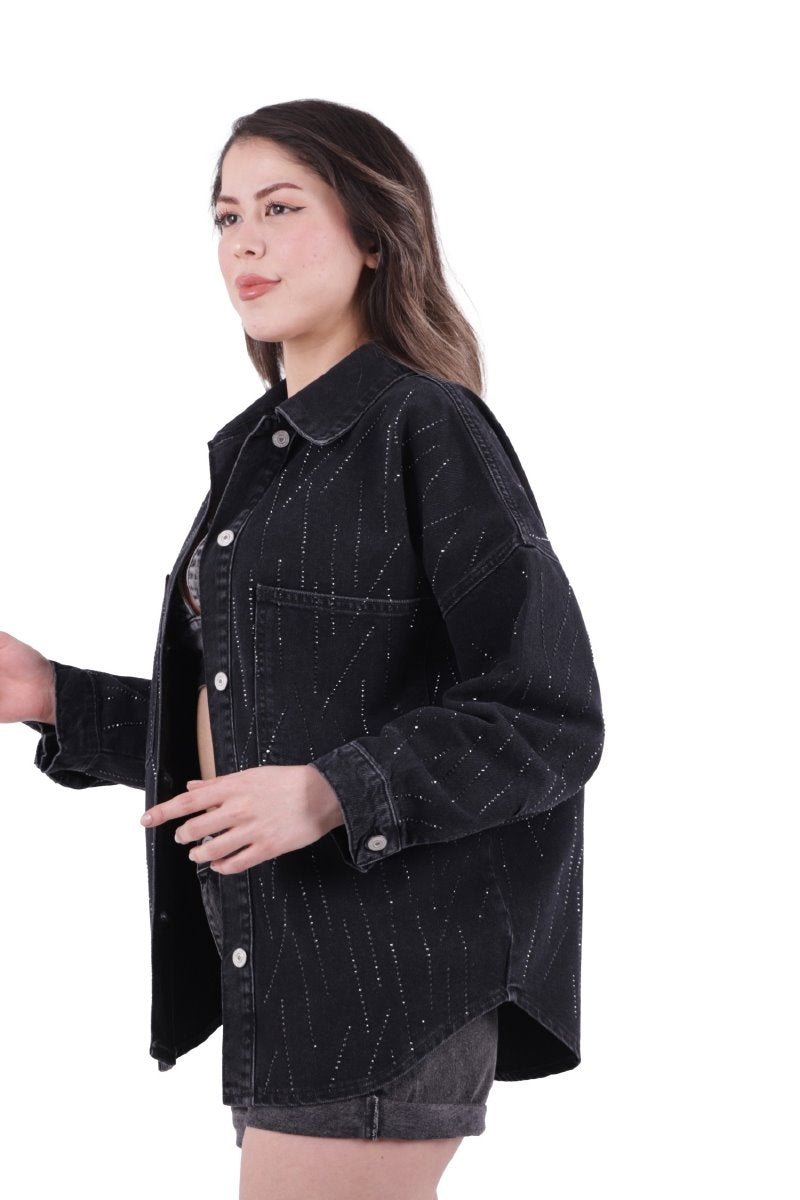 Taşlı Oversize Kot Gömlek 6006