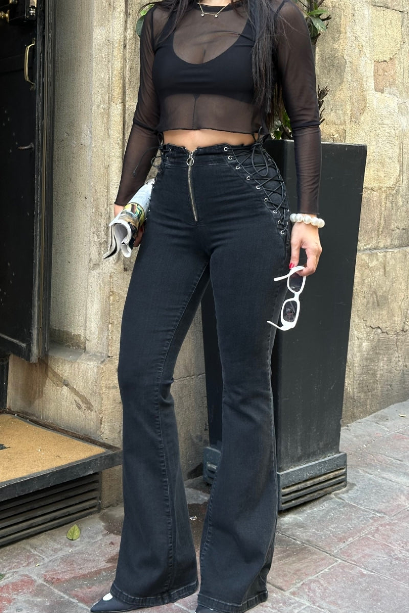 Kuşgözü Detaylı Bağcıklı Pantolon 7095