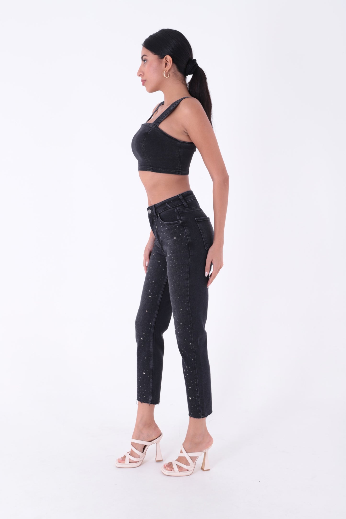 Yıldızlı Mom Fit Dikişsiz Paça Kot Pantolon 1753