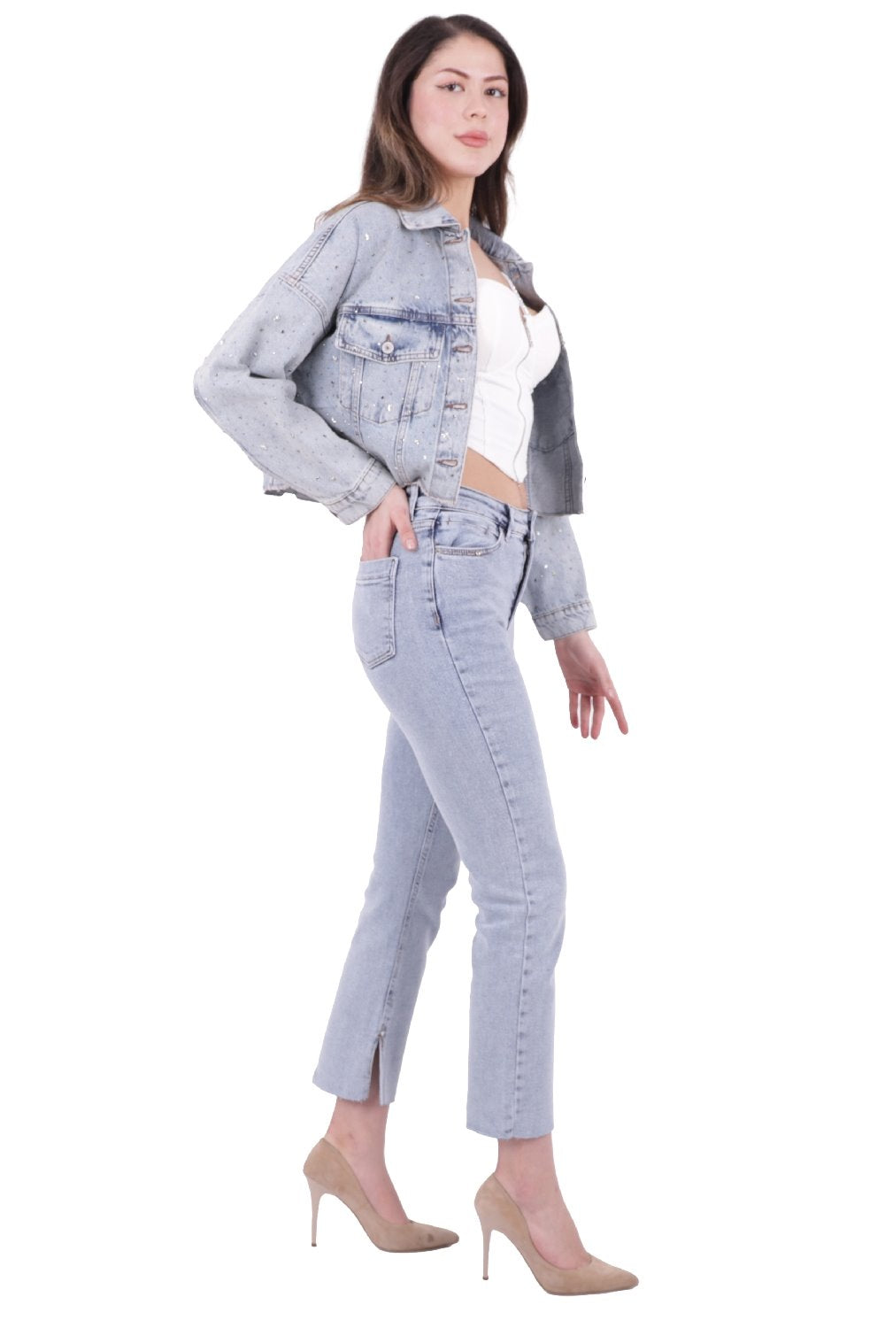 Paçası Yırtmaçlı Serpme Detaylı Mom Fit Jean 1769