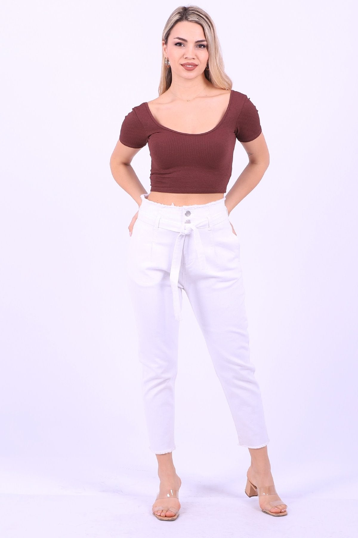 Beli Yüksek Bel Havuç Kemerli Kot Pantolon 736