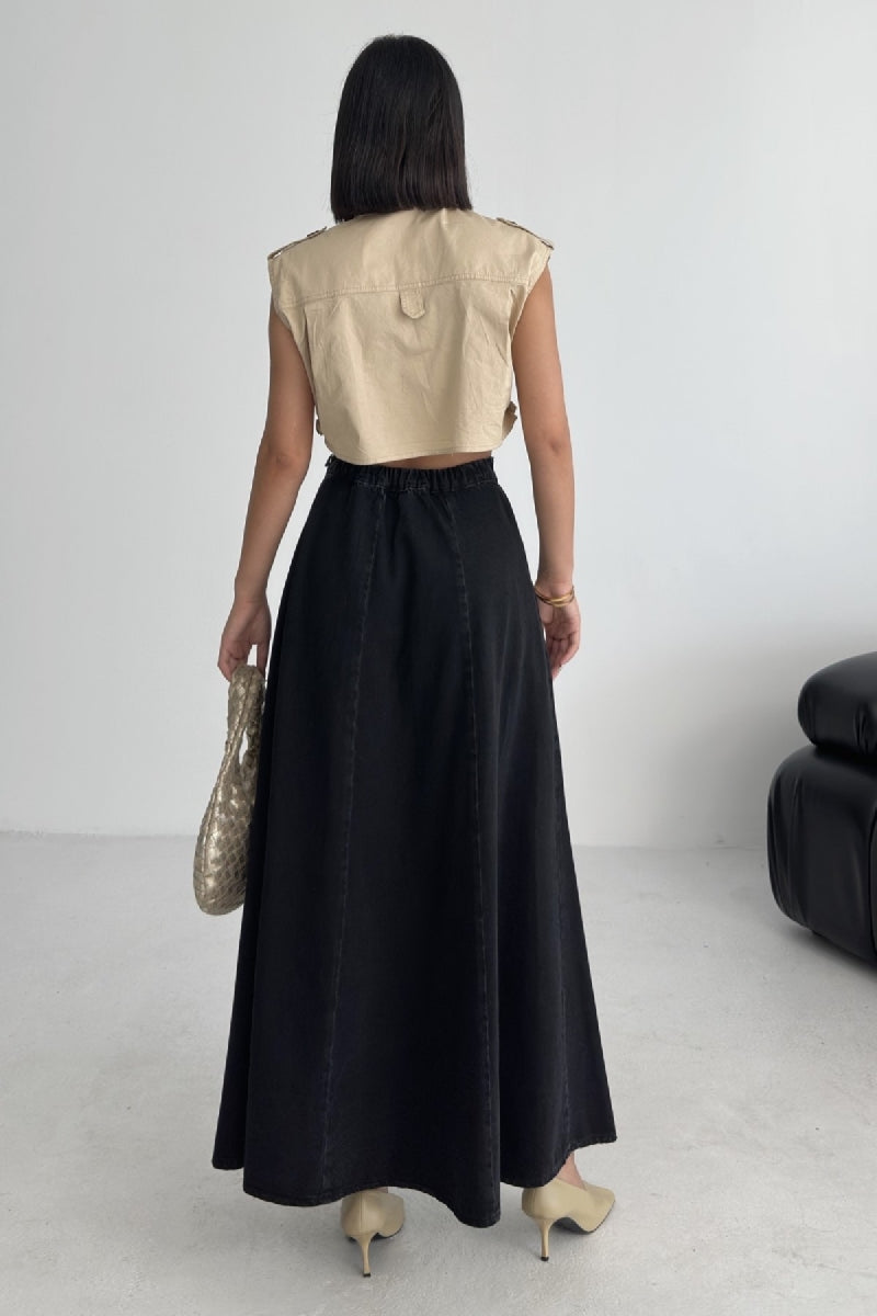 Beli Lastikli Volanlı Uzun Etek 1063