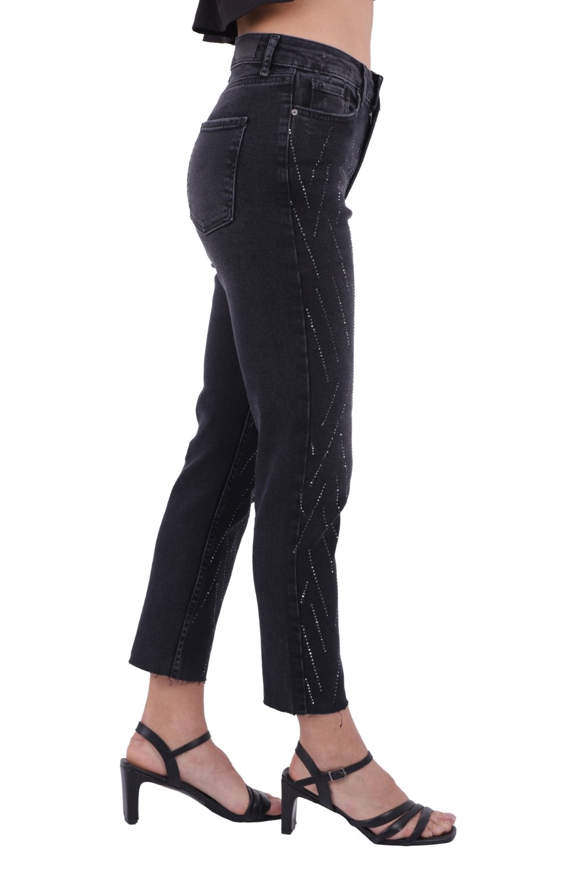 Taşlı Mom Fit Kot Pantolon 1725