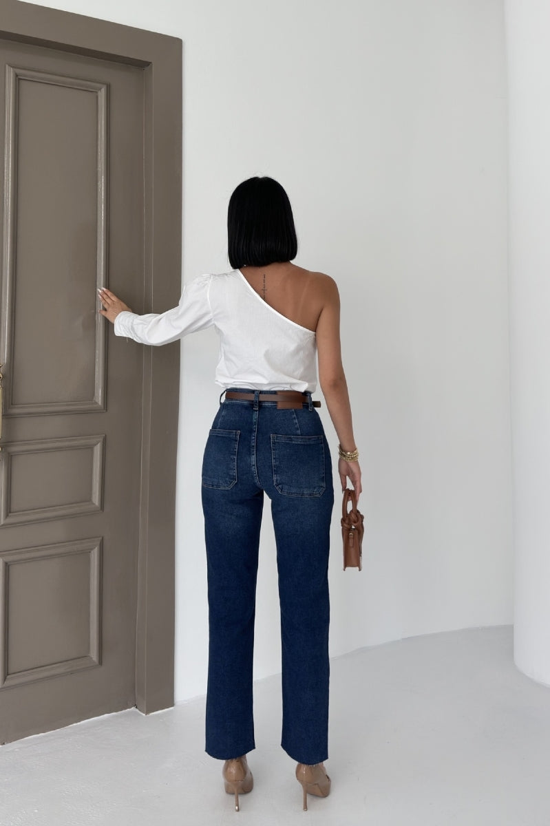 Cep Detaylı Palazzo Kot Pantolon 7073