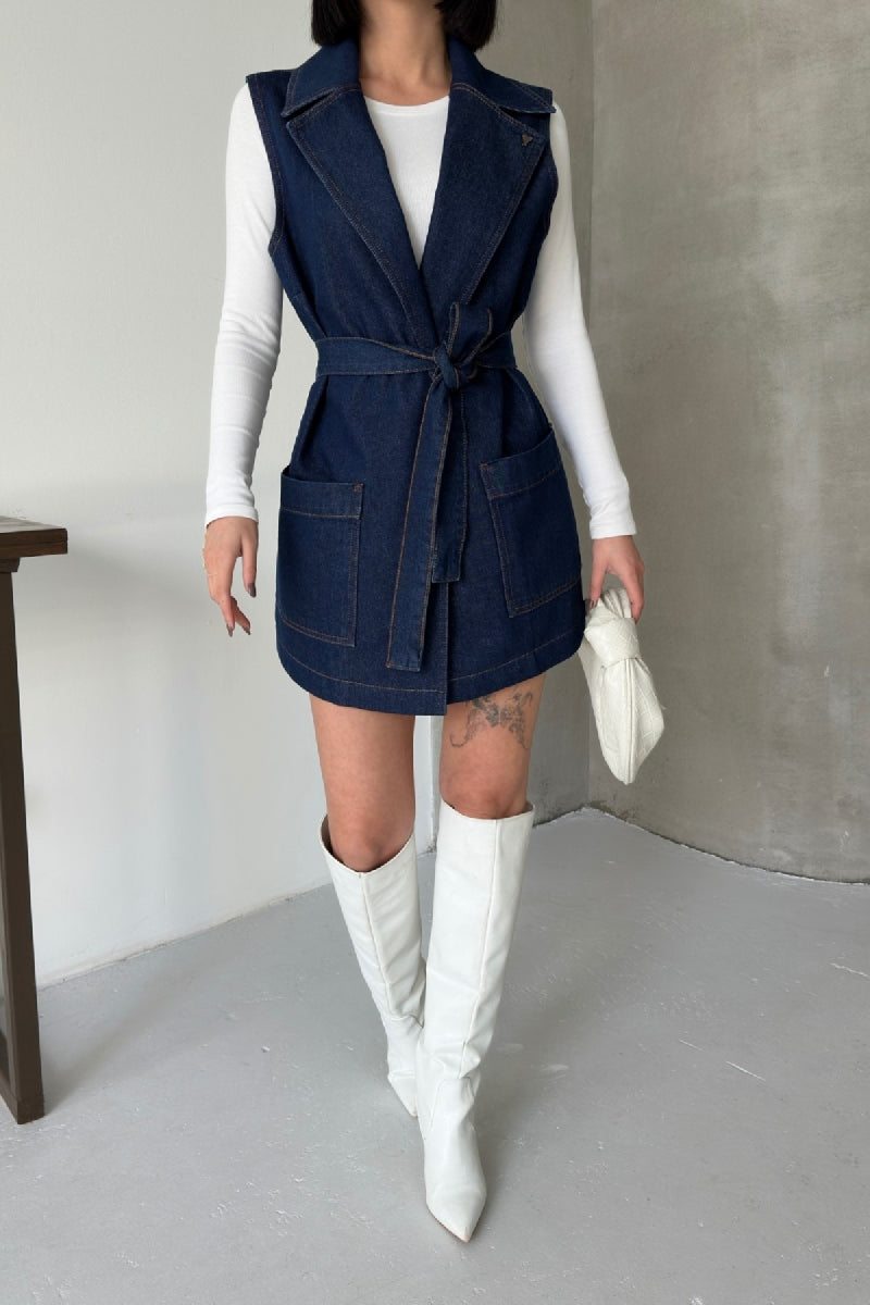 Kuşaklı Kruvaze Yaka Yelek 6137