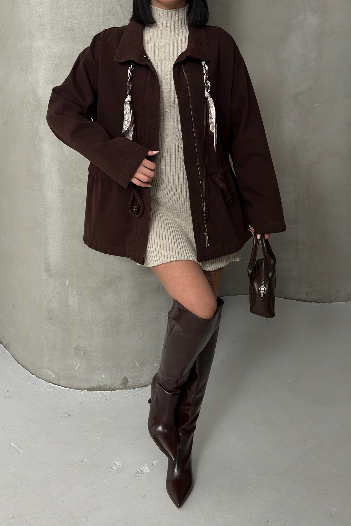 Bel Büzgü Detaylı Kot Ceket 6145