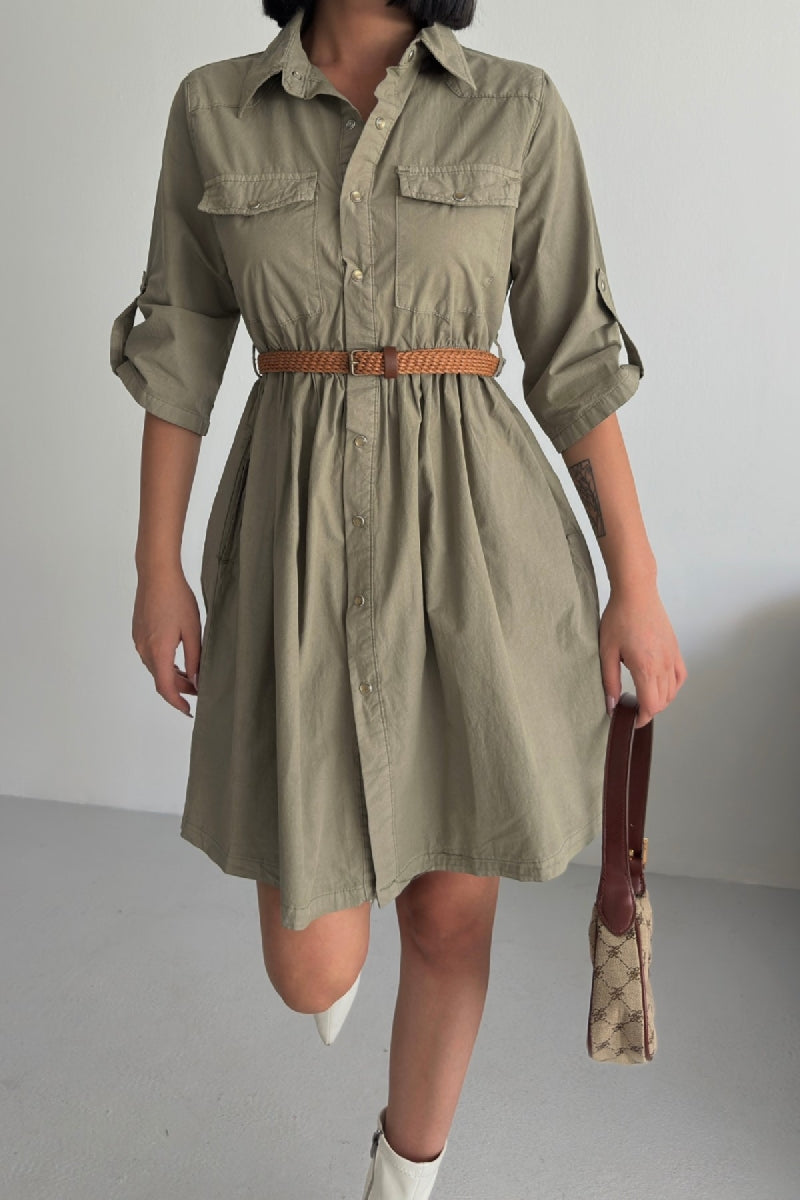 Büzgü Detaylı Kısa Kot Elbise 3040