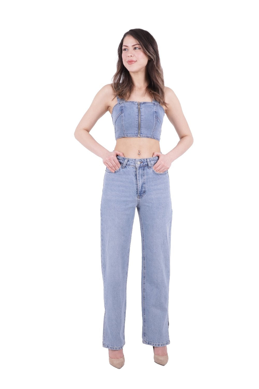 Paçası Yırtmaçlı Boru Paça Relax Kot Pantolon 931