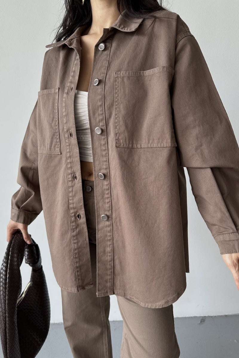 Düğmeli Oversize Kot Gömlek 6080